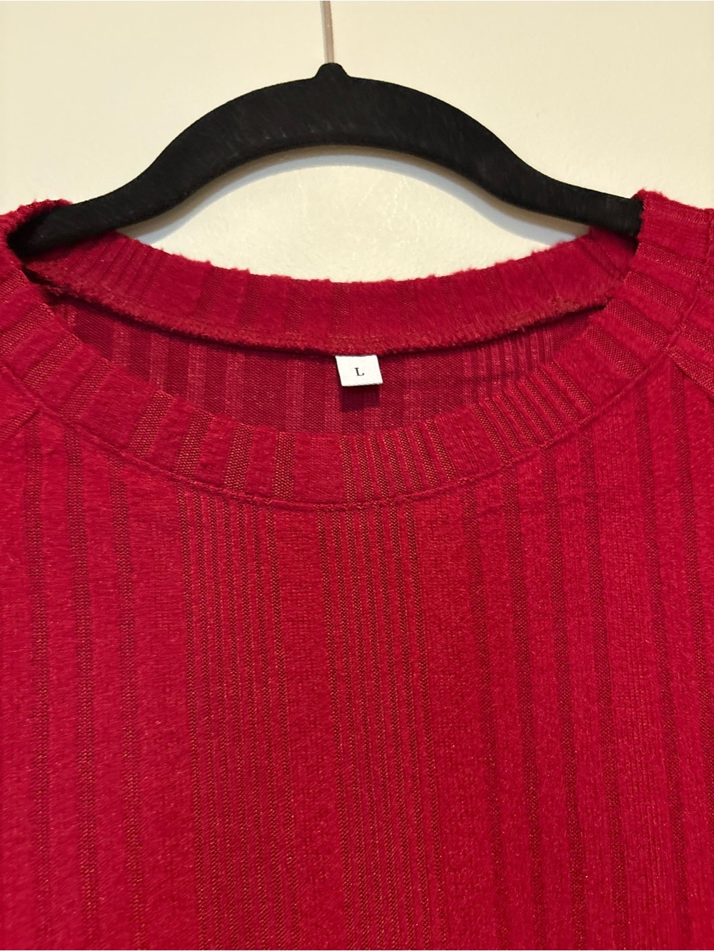 Women's Red Ribbed Long-Sleeve Top - Picture 2 of 8
